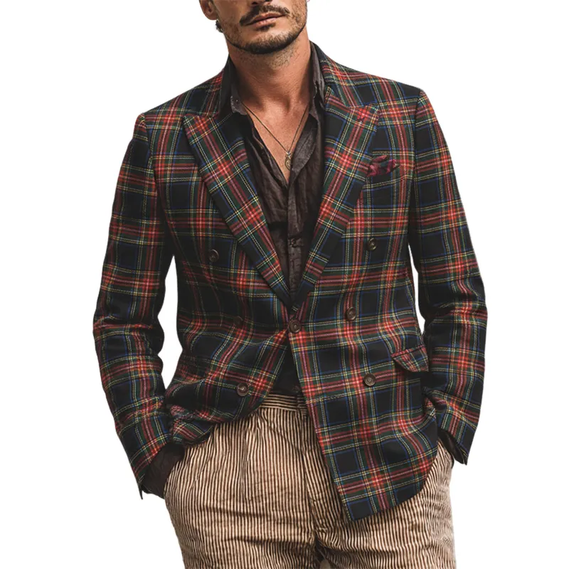 Men's Retro Plaid Print Lapel Blazer MTA2471K7X sold by Manly