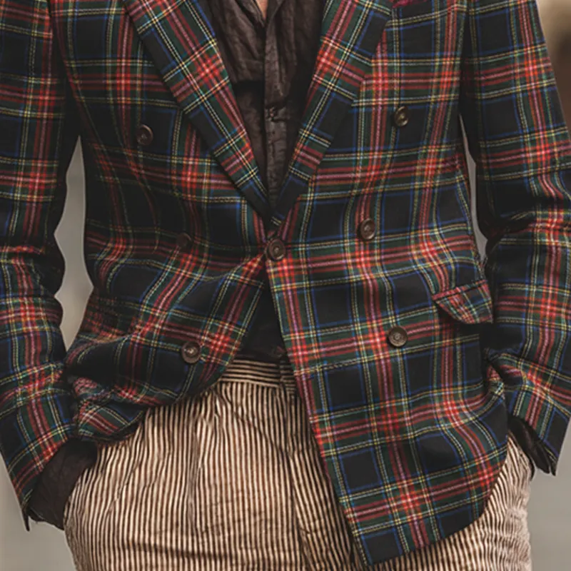 Men's Retro Plaid Print Lapel Blazer MTA2471K7X sold by Manly product image thumbnail 4