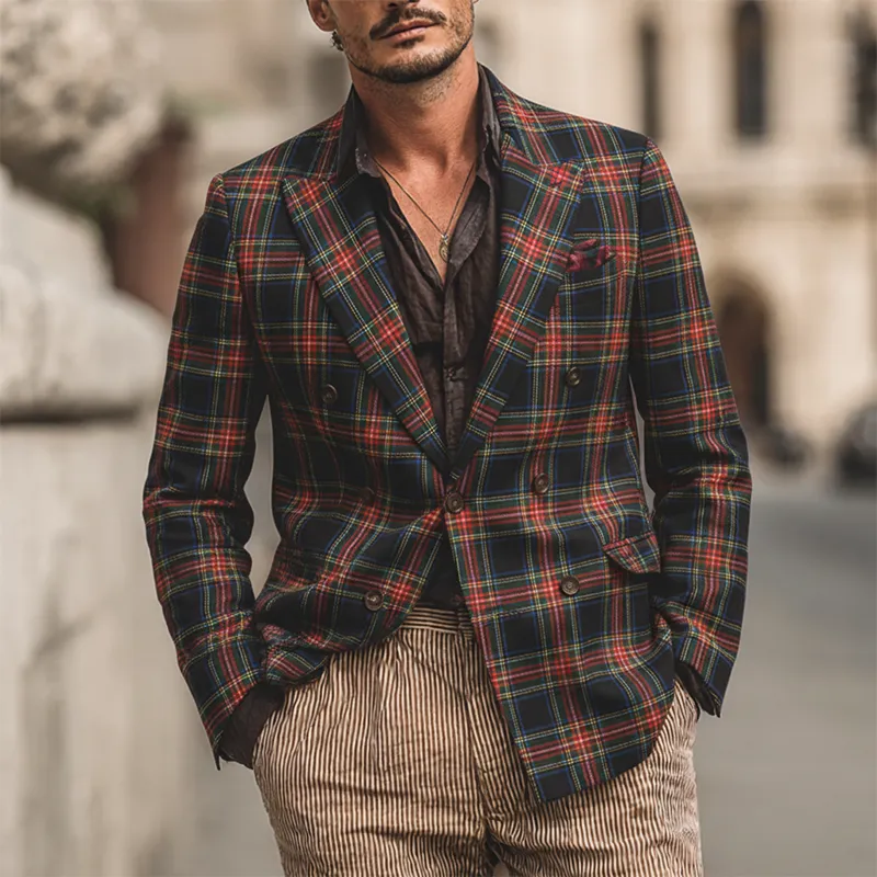 Men's Retro Plaid Print Lapel Blazer MTA2471K7X sold by Manly product image thumbnail 2