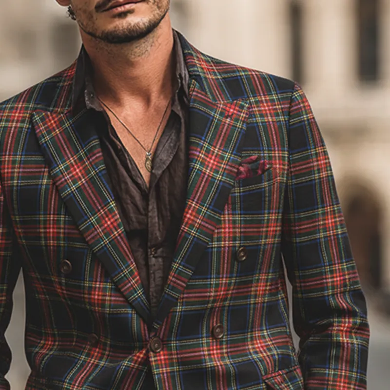 Men's Retro Plaid Print Lapel Blazer MTA2471K7X sold by Manly product image thumbnail 3