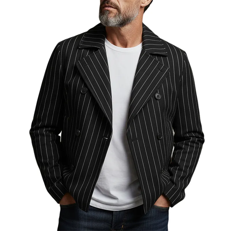 Men's Casual Striped Blend Lapel Double-Breasted Jacket MTA2457K0X sold by Manly