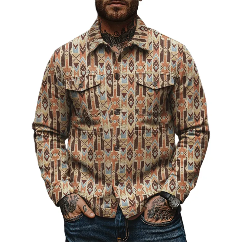 Men's Retro Ethnic Style Jacquard Collar Jacket MTA2451K9X sold by Manly