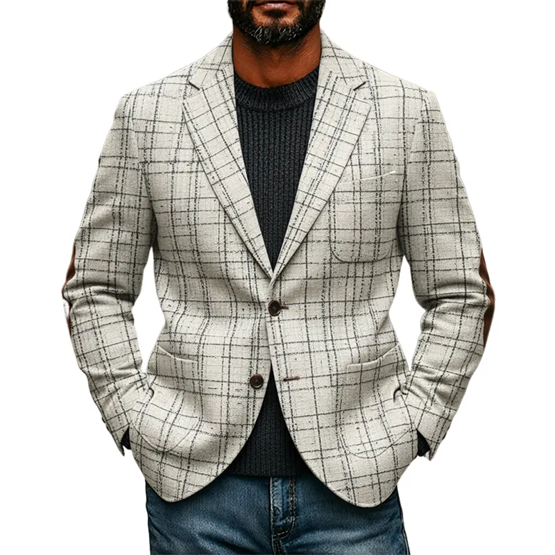 Men's Blended Plaid Lapel Patchwork Blazer MTA2492K6X sold by Manly
