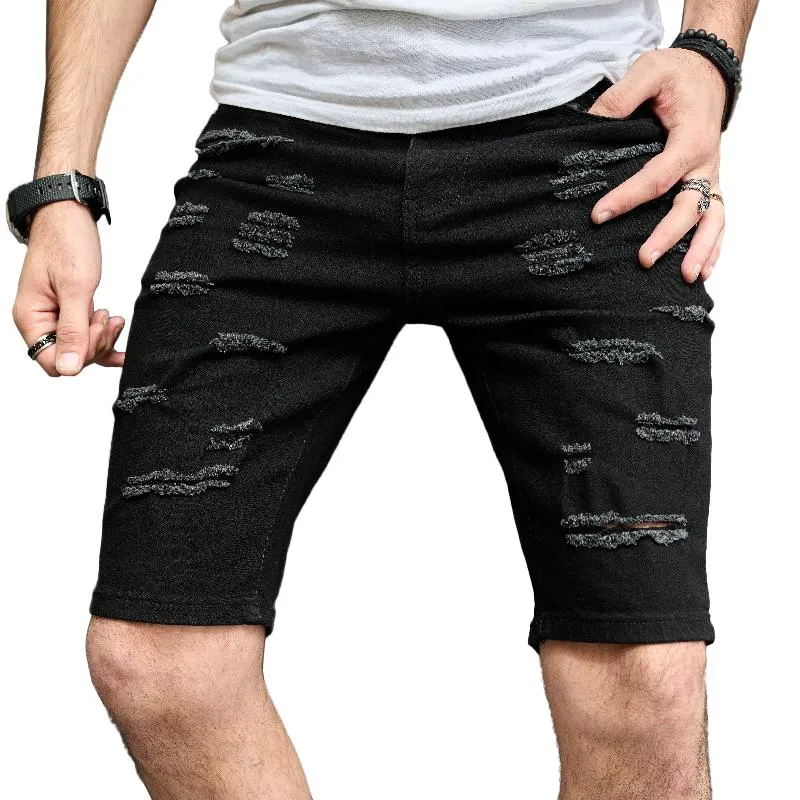 Men's Slim Brushed Hole Casual Denim Shorts 29690737Z sold by Manly