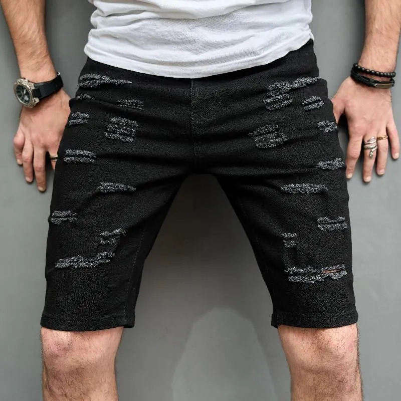 Men's Slim Brushed Hole Casual Denim Shorts 29690737Z sold by Manly product image thumbnail 3