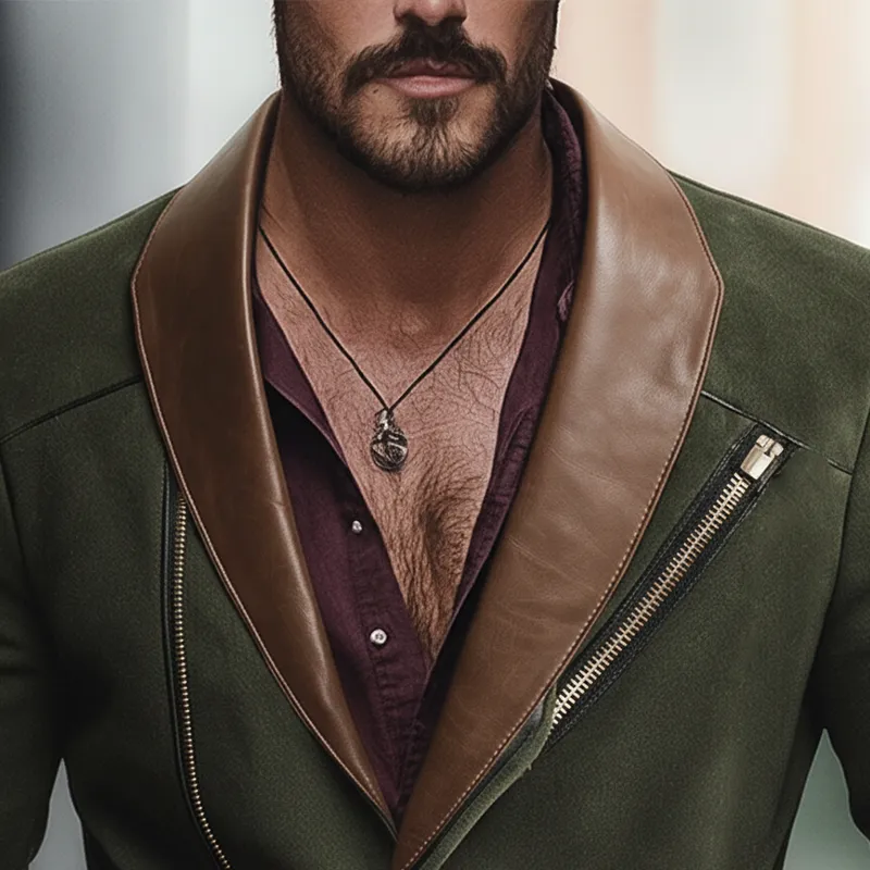 Men's Winter Retro Faux Suede Faux Leather Collar Zipper Jacket MTA0191L3P sold by Manly product image thumbnail 3