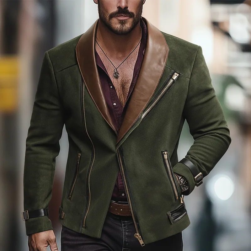 Men's Winter Retro Faux Suede Faux Leather Collar Zipper Jacket MTA0191L3P sold by Manly product image thumbnail 2