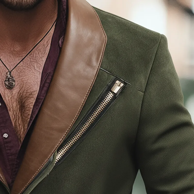 Men's Winter Retro Faux Suede Faux Leather Collar Zipper Jacket MTA0191L3P sold by Manly product image thumbnail 4