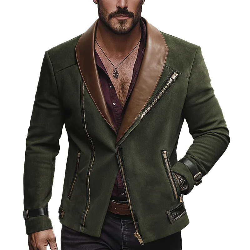 Men's Winter Retro Faux Suede Faux Leather Collar Zipper Jacket MTA0191L3P sold by Manly