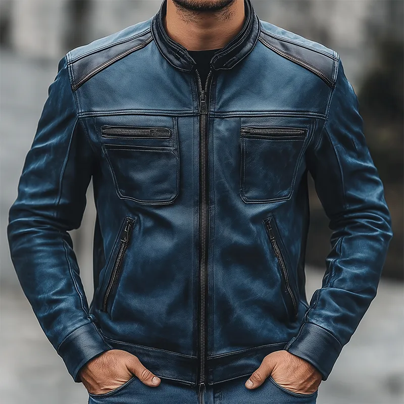 Men's Winter Retro PU Faux Leather Zip-Up Jacket MTA2829K0P sold by Manly product image thumbnail 2