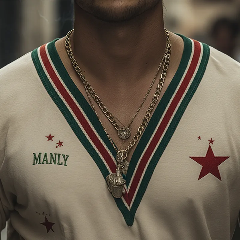 Men's Retro Print Cotton Blend V-Neck Long Sleeve T-Shirt MTA2961K7P sold by Manly product image thumbnail 4