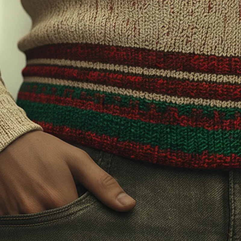 Men's Winter Retro Cotton Yarn Knitted Jacquard V-Neck Sweater MTA2983K9P sold by Manly product image thumbnail 3