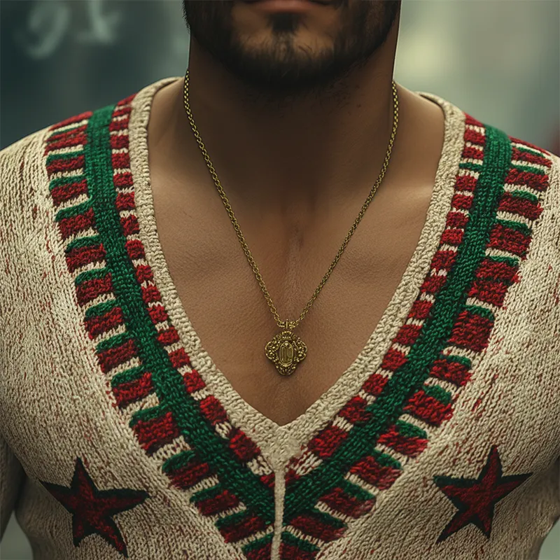 Men's Winter Retro Cotton Yarn Knitted Jacquard V-Neck Sweater MTA2983K9P sold by Manly product image thumbnail 4