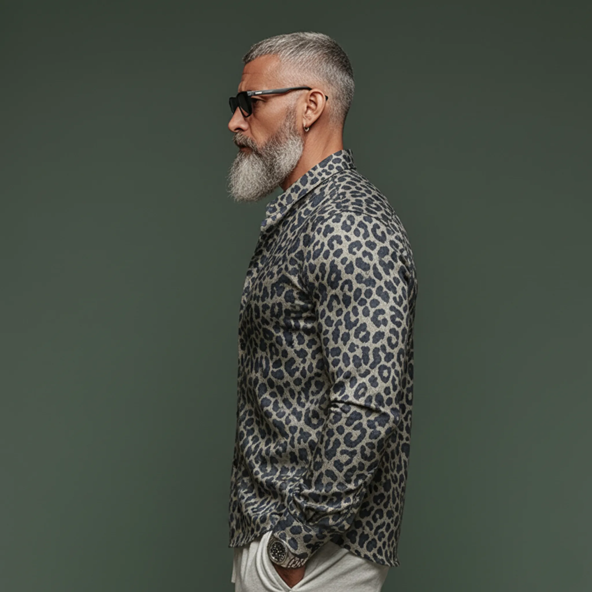 Men's Classic Casual Rugged Denim Jacquard Leopard Print Long-sleeved Shirt MTA3061K4K sold by Manly product image thumbnail 3