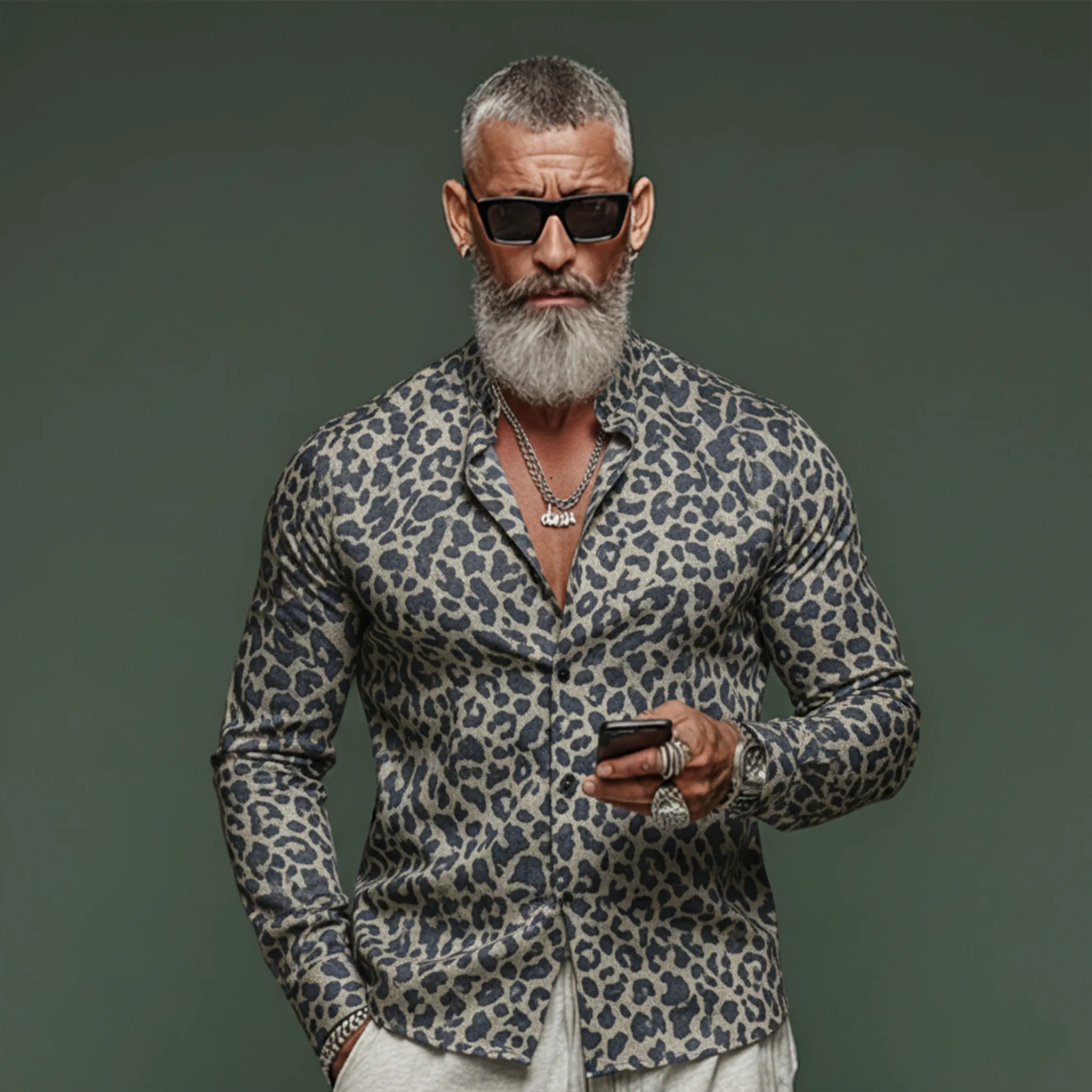 Men's Classic Casual Rugged Denim Jacquard Leopard Print Long-sleeved Shirt MTA3061K4K sold by Manly product image thumbnail 2