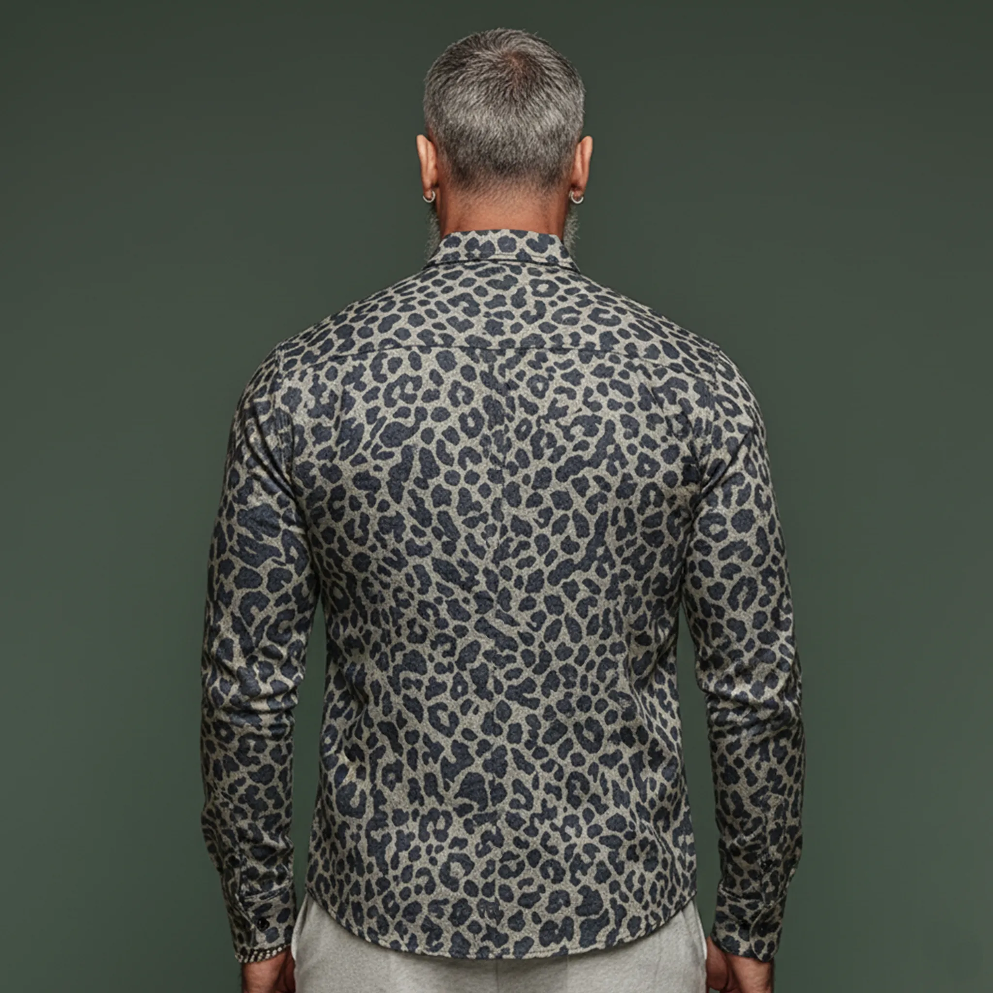 Men's Classic Casual Rugged Denim Jacquard Leopard Print Long-sleeved Shirt MTA3061K4K sold by Manly product image thumbnail 4