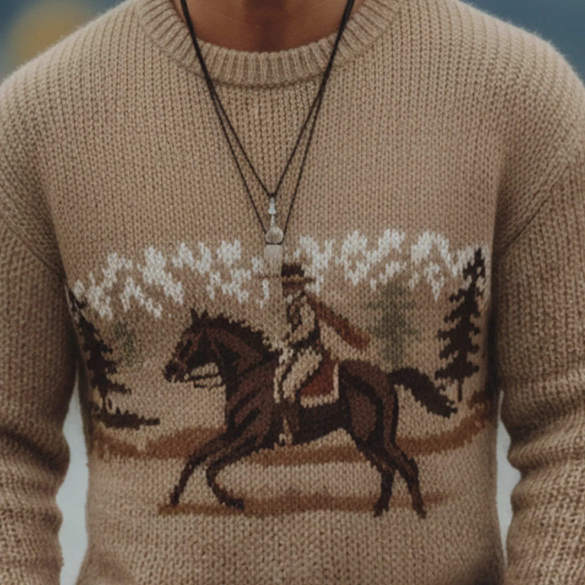 Men's Classic Retro Western Style Jacquard Crew Neck Sweater MTA3029K0K sold by Manly product image thumbnail 5