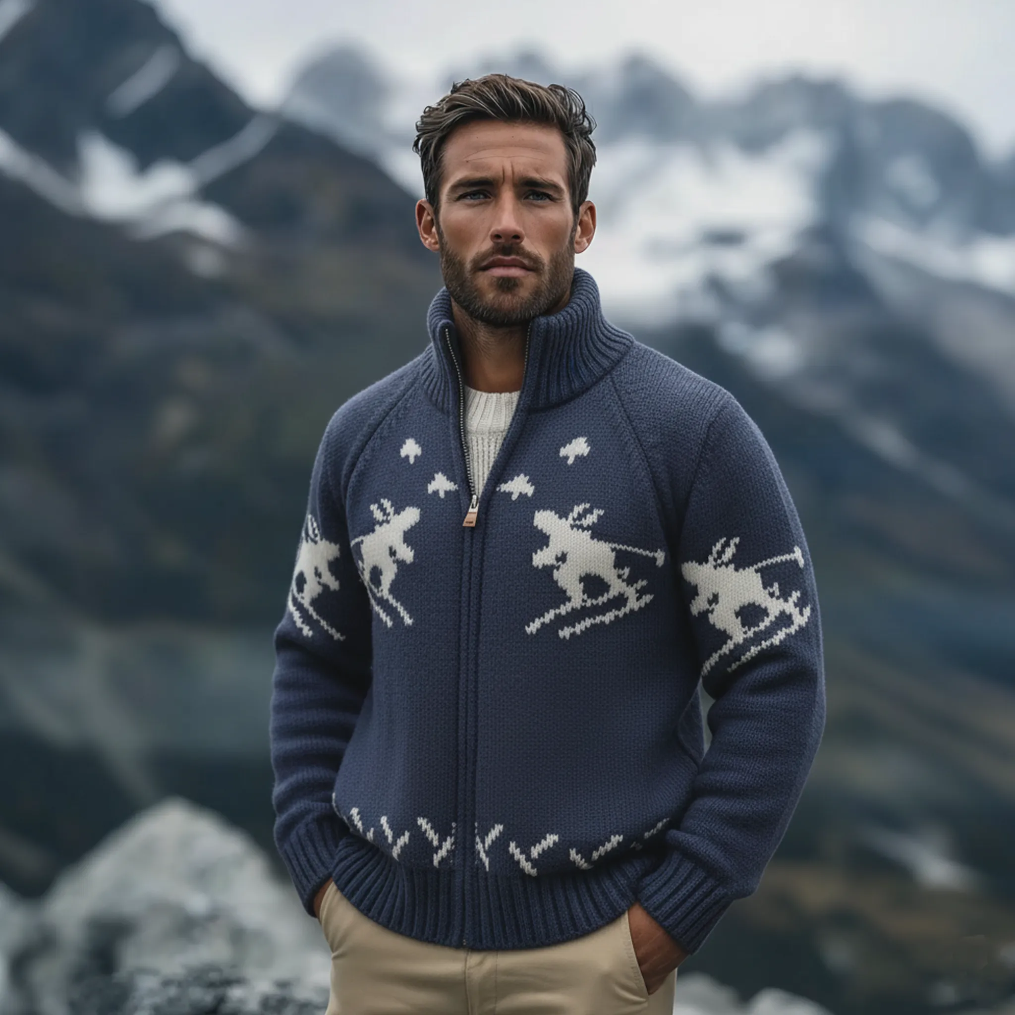 Men's Classic Casual Stand Collar Jacquard Knit Cardigan MTA3051K0K sold by Manly product image thumbnail 2