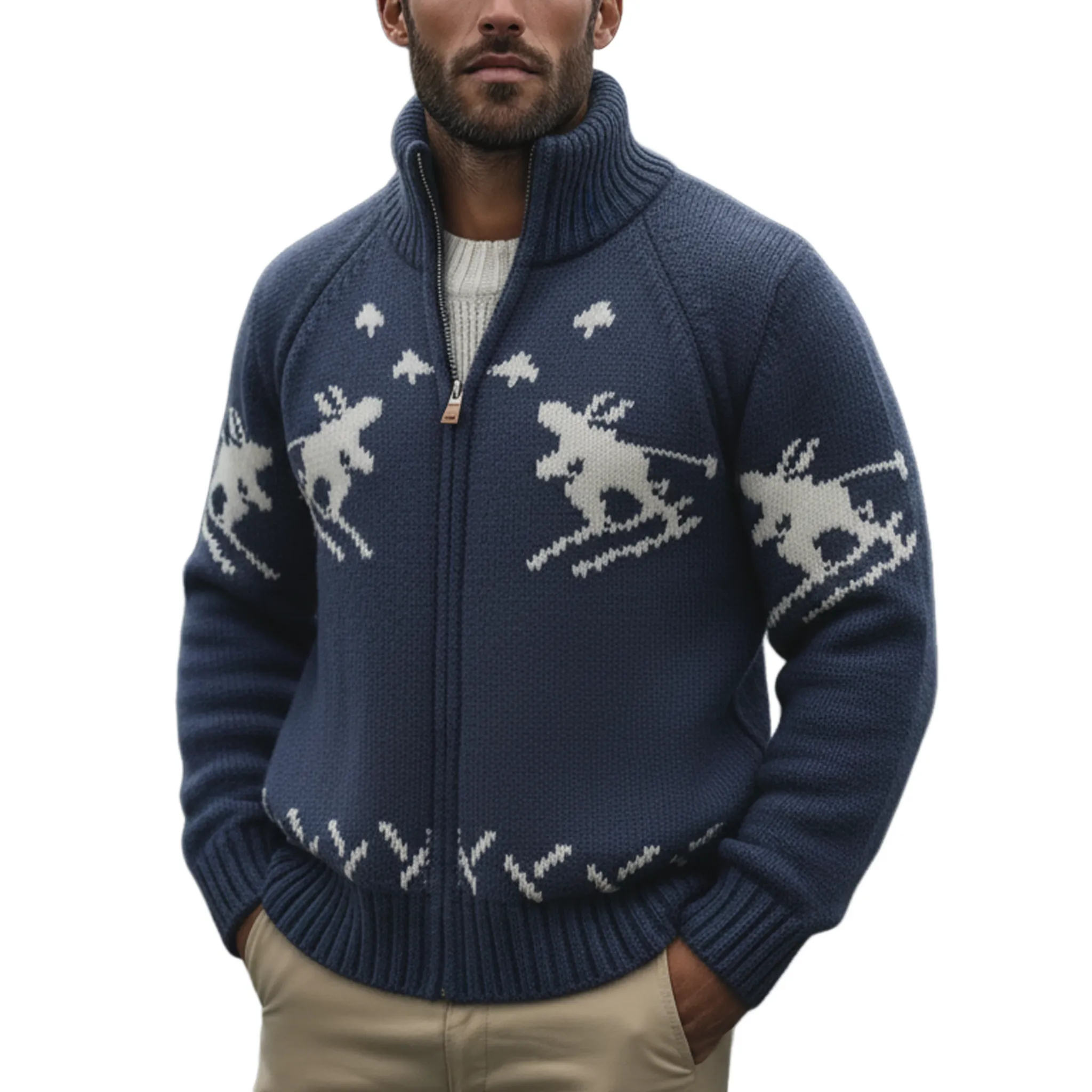 Men's Classic Casual Stand Collar Jacquard Knit Cardigan MTA3051K0K sold by Manly