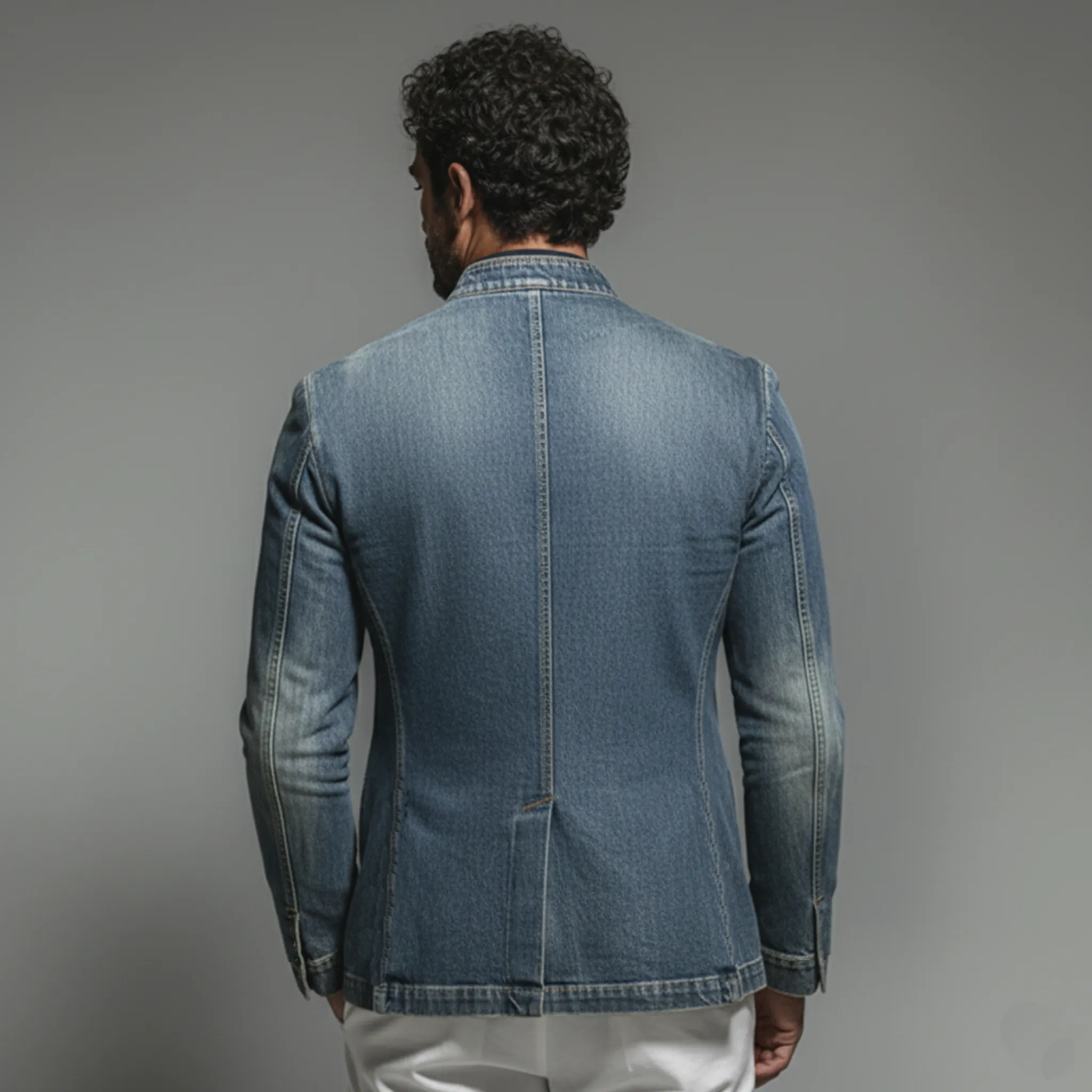 Men's Classic Retro Stand-up Collar Washed Denim Single-breasted Jacket MTA3021K4K sold by Manly product image thumbnail 4