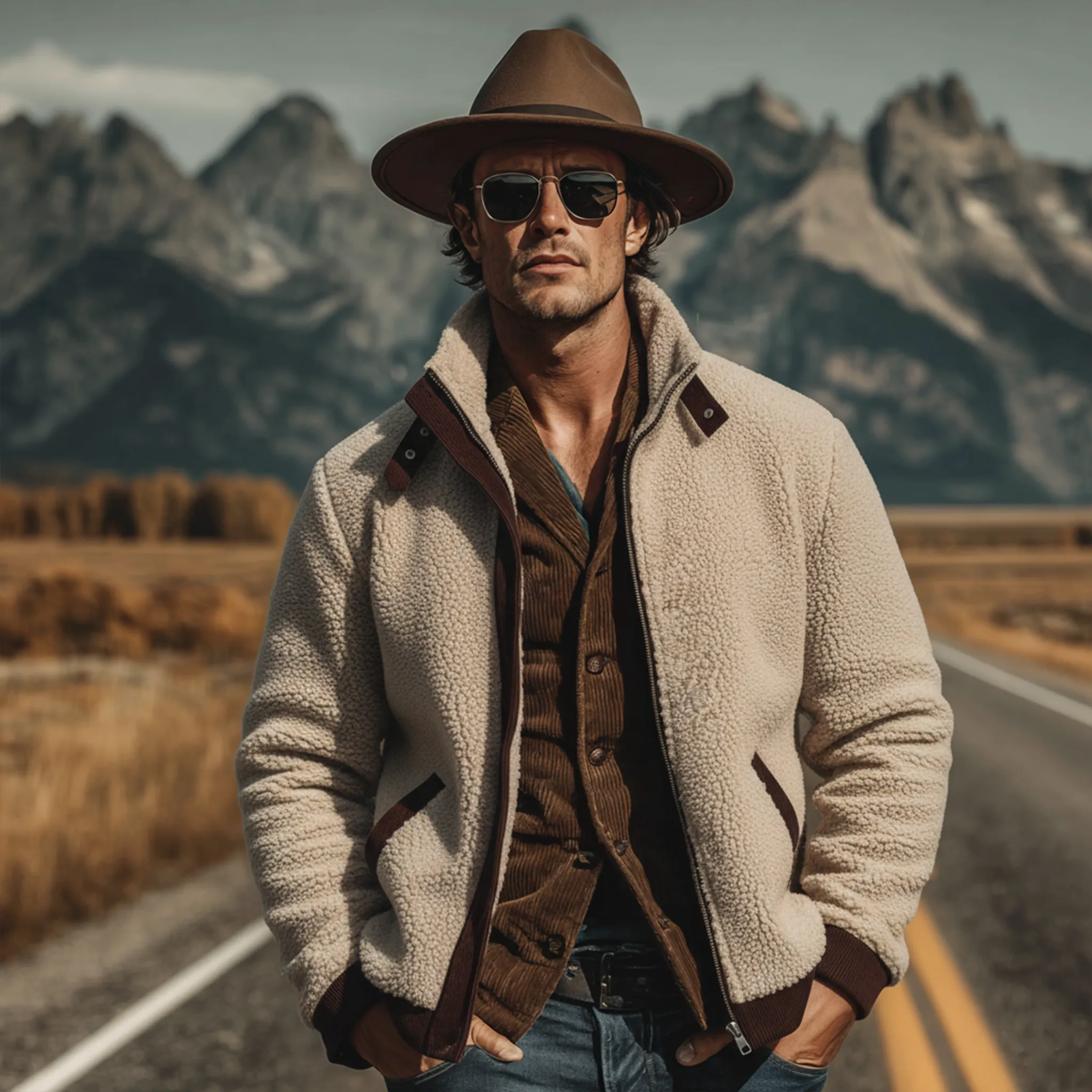 Men's Classic Retro Western Style Stand Collar Fleece And Corduroy Zip-Up Jacket MTA3084K3K sold by Manly product image thumbnail 2