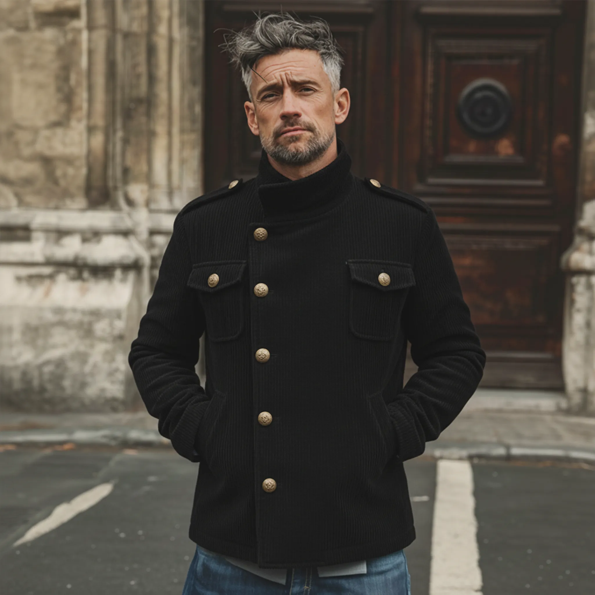 Men's Classic Retro Stand-up Collar Corduroy Multi-pocket Jacket MTA3092K5K sold by Manly product image thumbnail 2