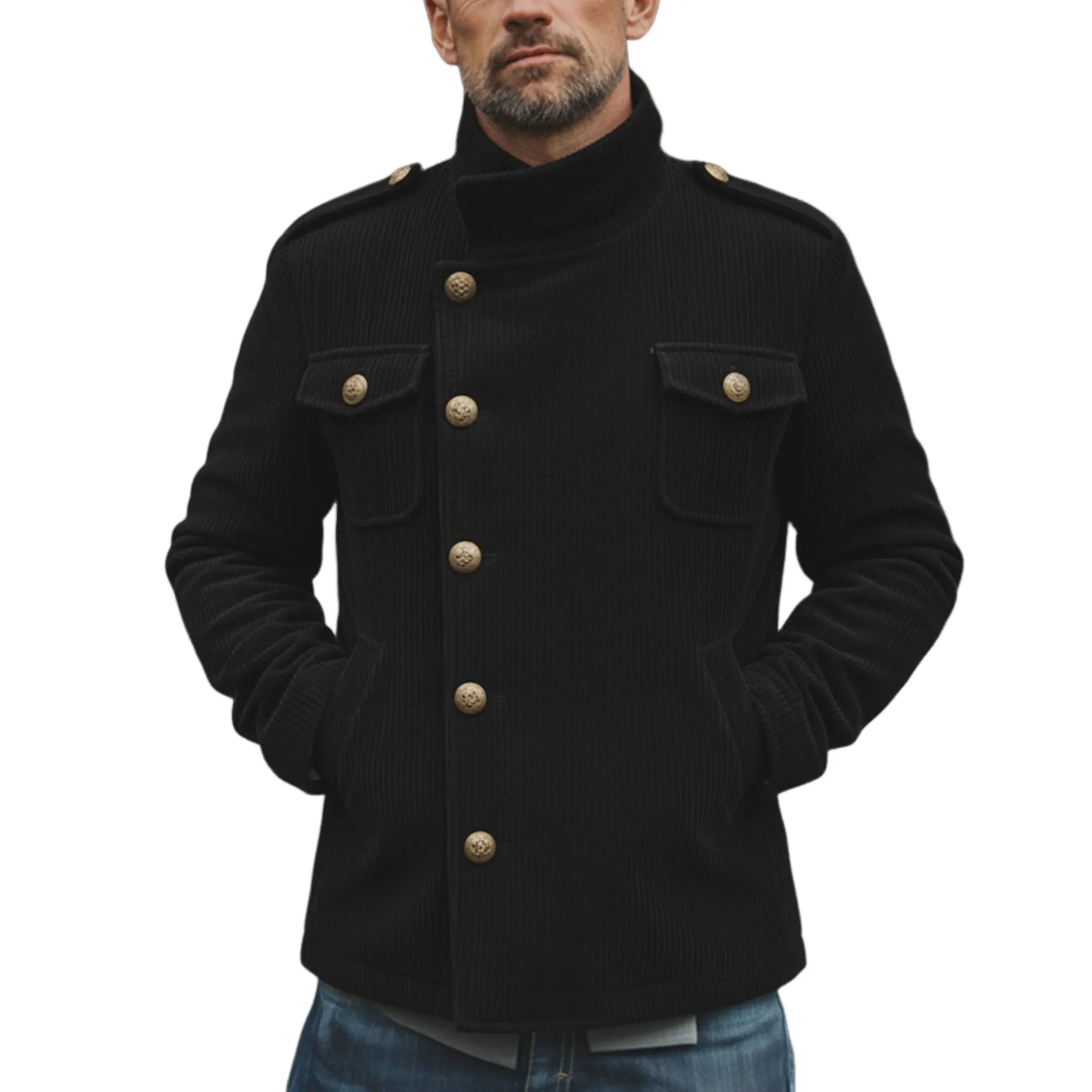 Men's Classic Retro Stand-up Collar Corduroy Multi-pocket Jacket MTA3092K5K sold by Manly