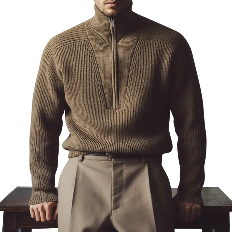 Men's Vintage Warm Zip-up Stand-collar Knitted Sweater MTA3041K4U sold by Manly