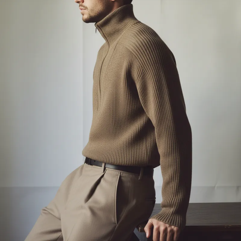 Men's Vintage Warm Zip-up Stand-collar Knitted Sweater MTA3041K4U sold by Manly product image thumbnail 4