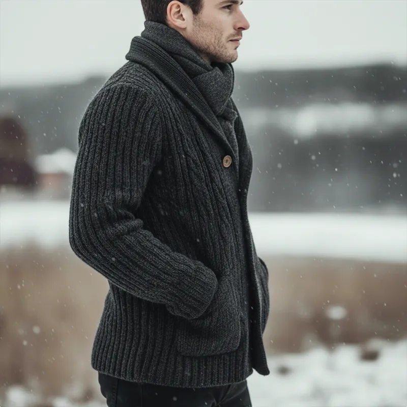 Men's Classic Thick Dark Gray Jacquard Knit Button-up Cardigan MTA2980K9U sold by Manly product image thumbnail 3