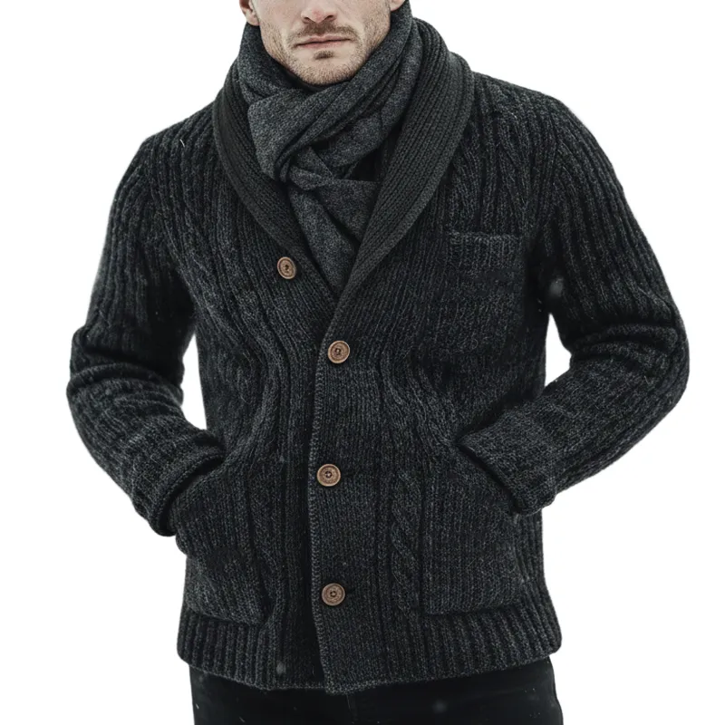 Men's Classic Thick Dark Gray Jacquard Knit Button-up Cardigan MTA2980K9U sold by Manly