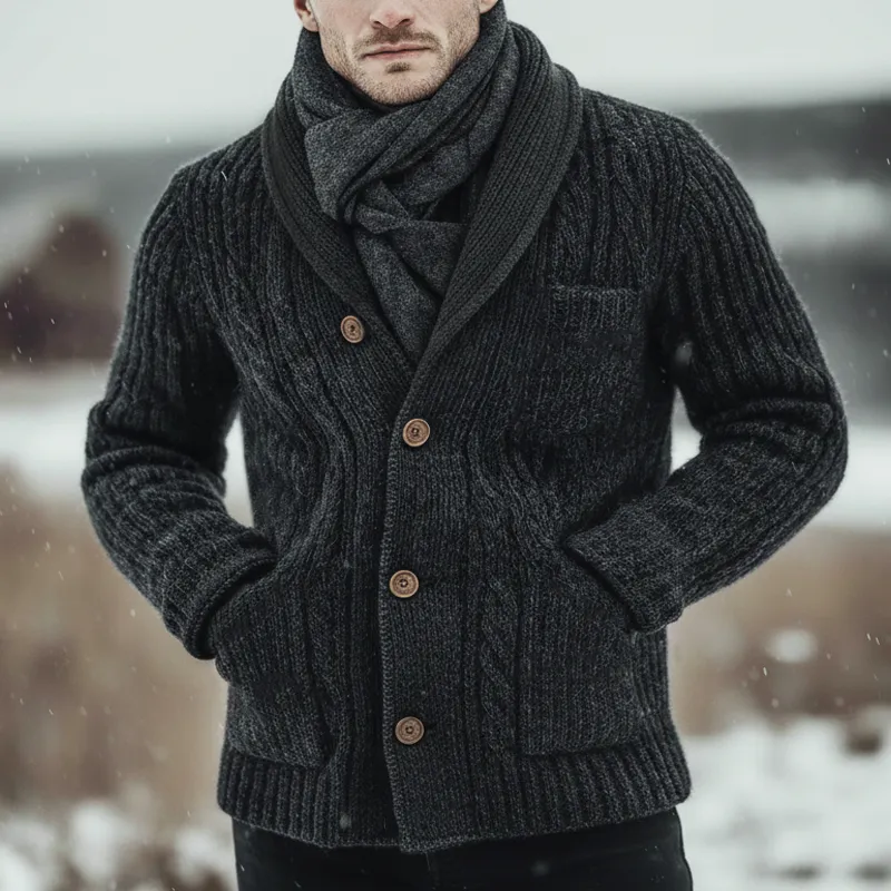 Men's Classic Thick Dark Gray Jacquard Knit Button-up Cardigan MTA2980K9U sold by Manly product image thumbnail 2