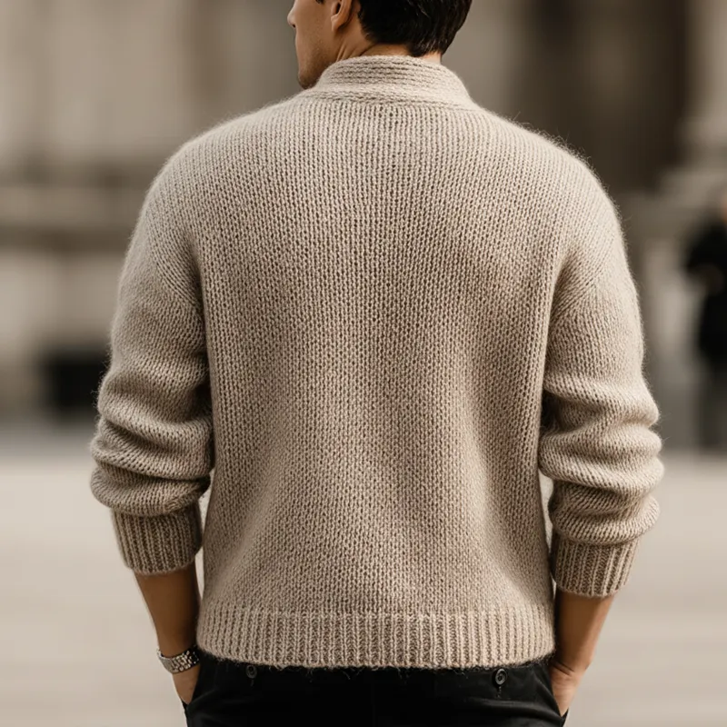 Men's Classic Light Khaki Button-up Stand-collar Knitted Sweater MTA3093K1U sold by Manly product image thumbnail 4