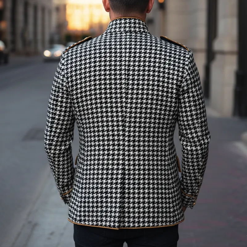 Men's Classic Stand-collar Houndstooth Faux Wool Slim-fit Jacket MTA3043K2U sold by Manly product image thumbnail 4
