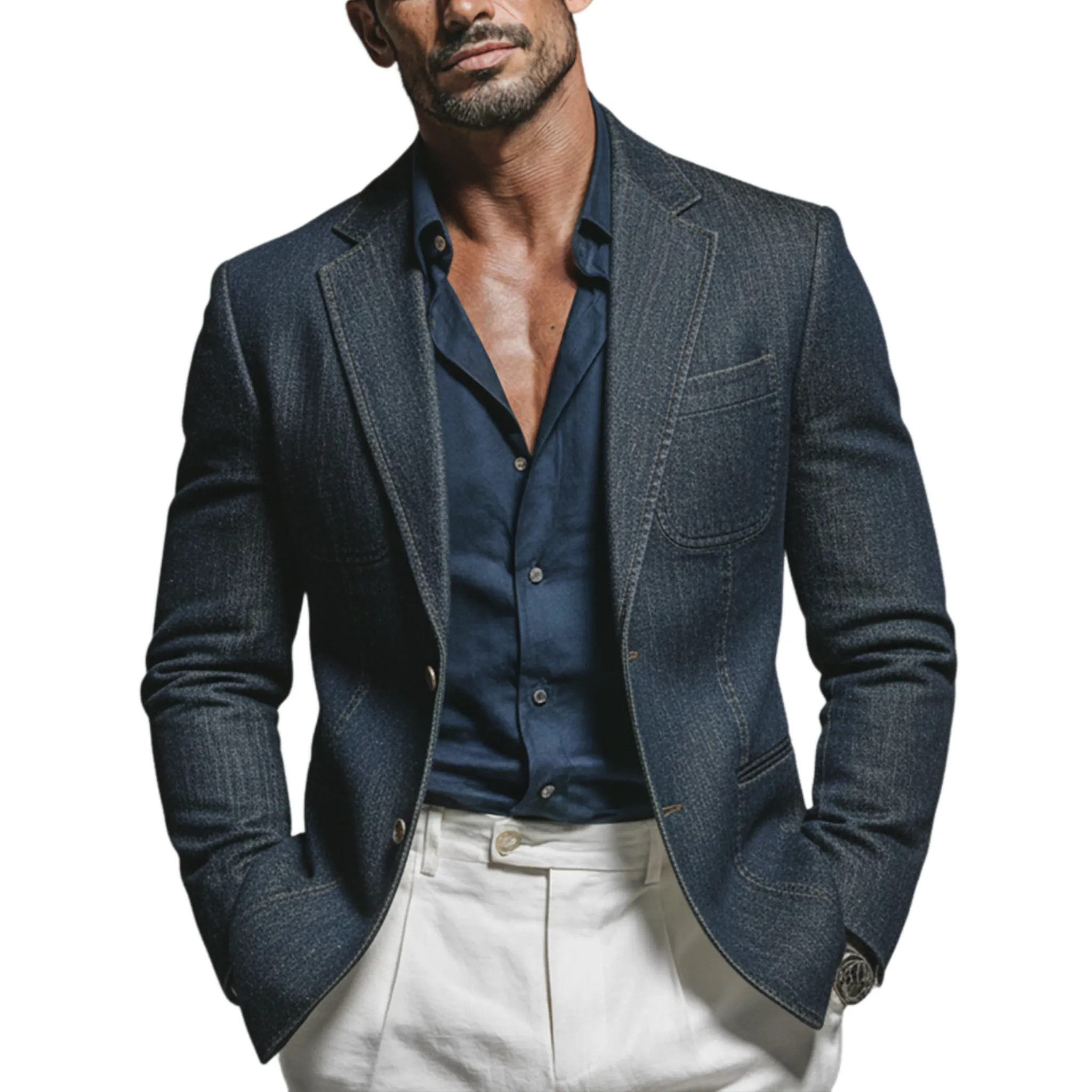 Men's Classic Casual And Business Washed Denim Single-breasted Blazer MTA3063K5K sold by Manly