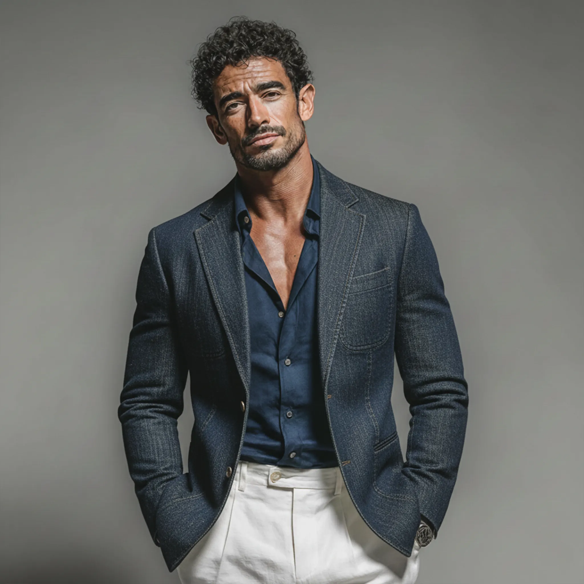 Men's Classic Casual And Business Washed Denim Single-breasted Blazer MTA3063K5K sold by Manly product image thumbnail 2