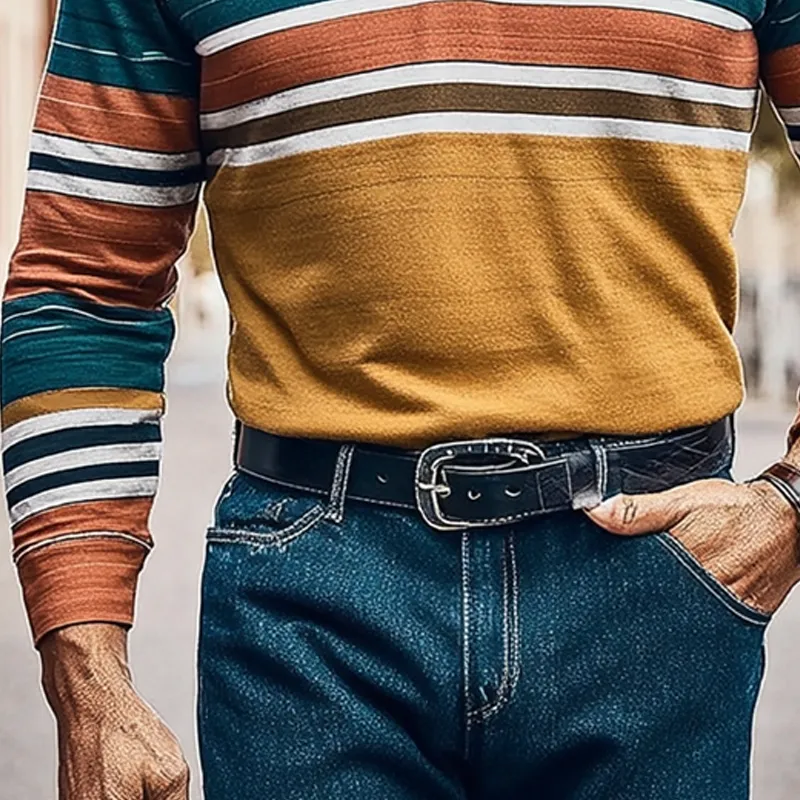 Men's Color Block Striped V-Neck Long-Sleeve T-Shirt MTA3054K4X sold by Manly product image thumbnail 4