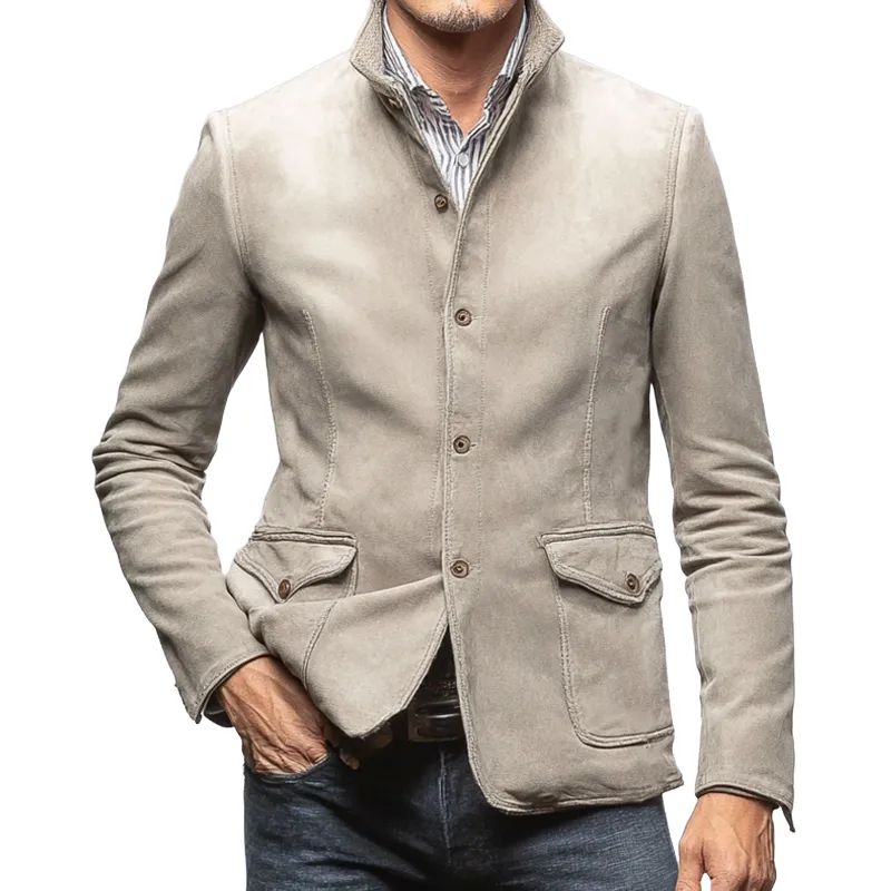 Men's Faux Suede Retro Solid Color Lapel Button Jacket MTA3046K0X sold by Manly