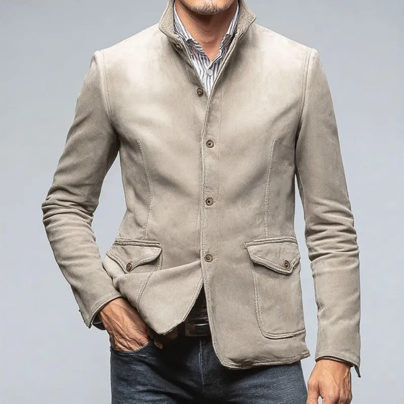 Men's Faux Suede Retro Solid Color Lapel Button Jacket MTA3046K0X sold by Manly product image thumbnail 2