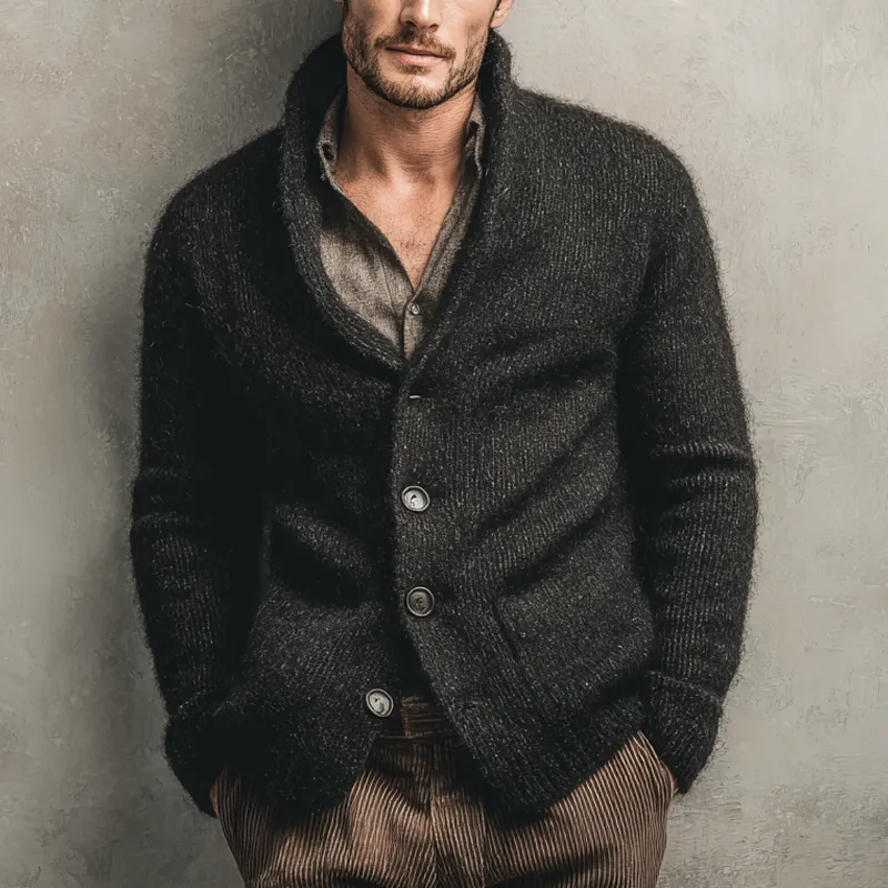 Men's Solid Color Knitted Collared Button Cardigan MTA2924K0X sold by Manly product image thumbnail 2