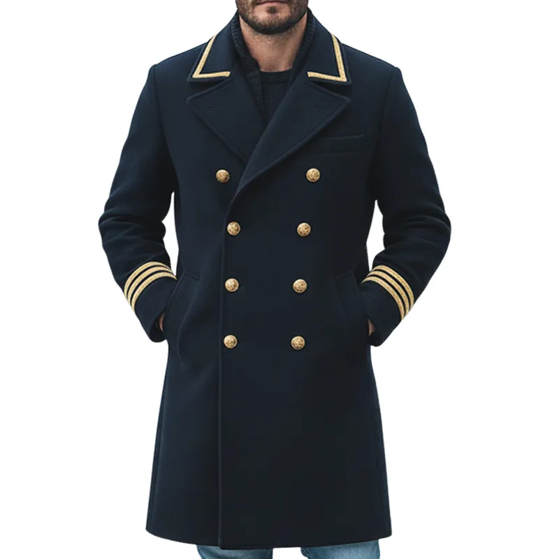 Men's Faux Wool Blend Lapel Double-Breasted Mid-Length Overcoat MTA3037K4X sold by Manly