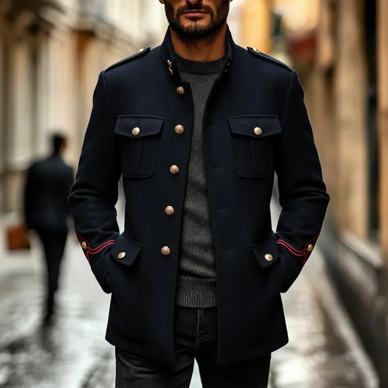 Men's Imitation Wool Stand-up Collar Single-breasted Jacket MTA3058K7X sold by Manly product image thumbnail 2