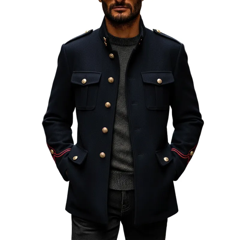 Men's Imitation Wool Stand-up Collar Single-breasted Jacket MTA3058K7X sold by Manly