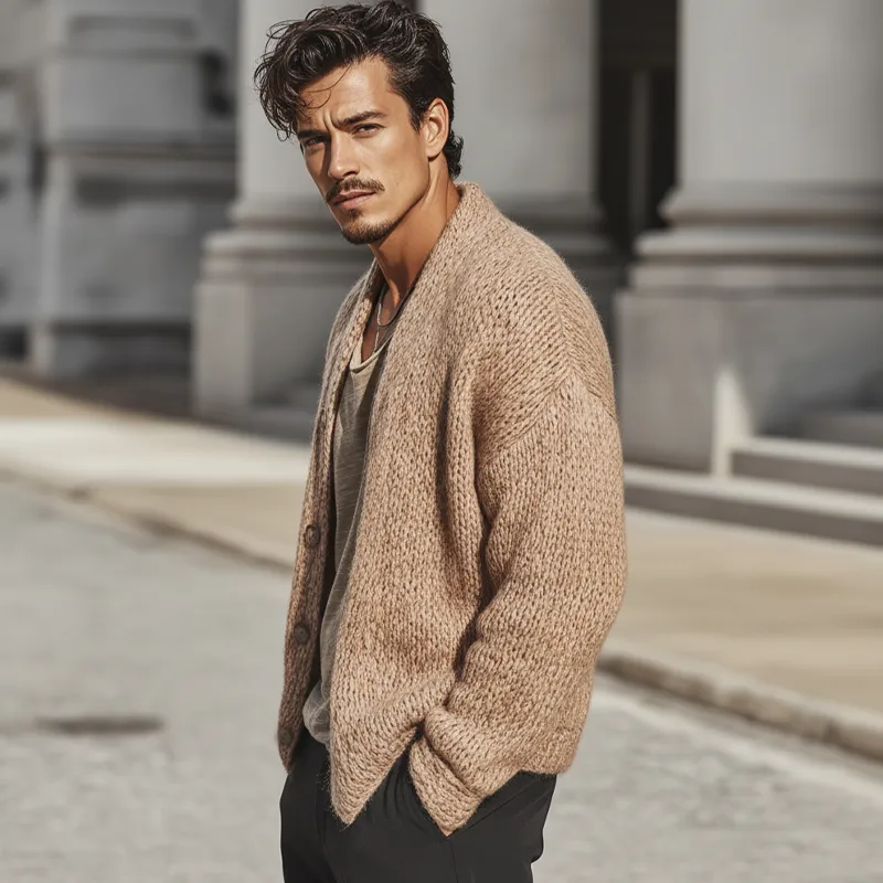 Men's Casual Khaki Button-up Knit Cardigan MTA2937K3U sold by Manly product image thumbnail 3