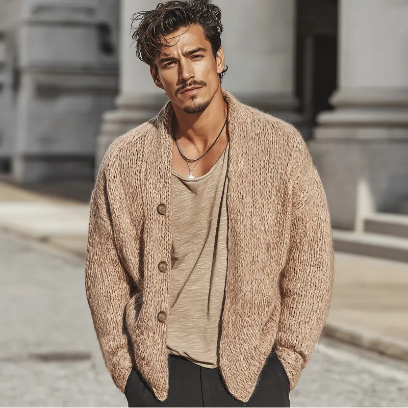 Men's Casual Khaki Button-up Knit Cardigan MTA2937K3U sold by Manly product image thumbnail 2