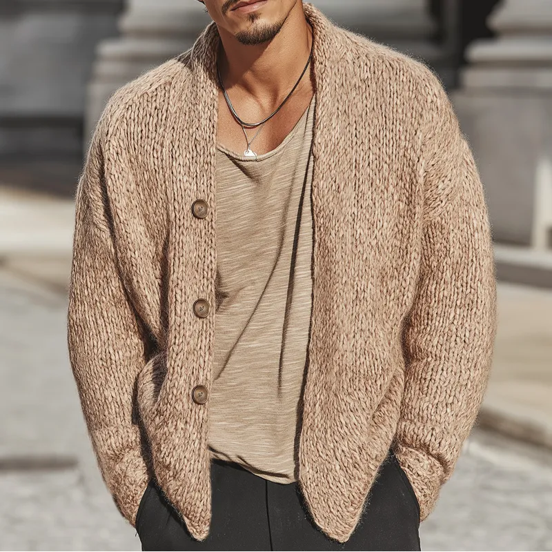 Men's Casual Khaki Button-up Knit Cardigan MTA2937K3U sold by Manly product image thumbnail 5