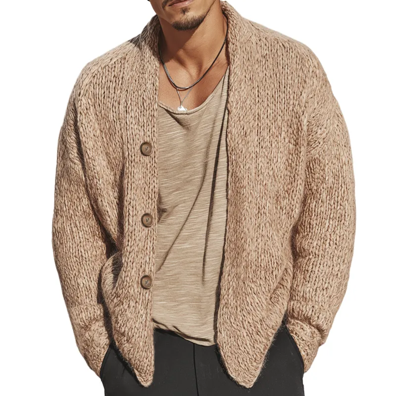 Men's Casual Khaki Button-up Knit Cardigan MTA2937K3U sold by Manly