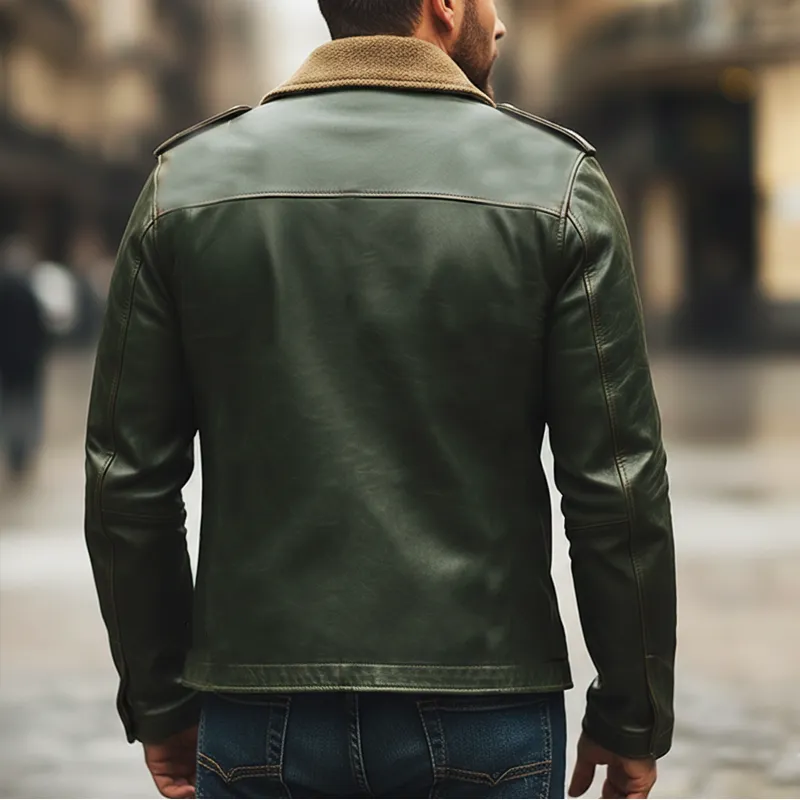 Men's Retro Snap Button Fleece Collar PU Leather Jacket MTA2947K8U sold by Manly product image thumbnail 4