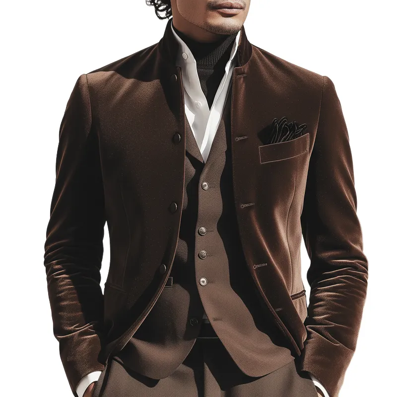 Men's Vintage Chocolate-colored Velvet Stand-collar Jacket MTA2994K1U sold by Manly
