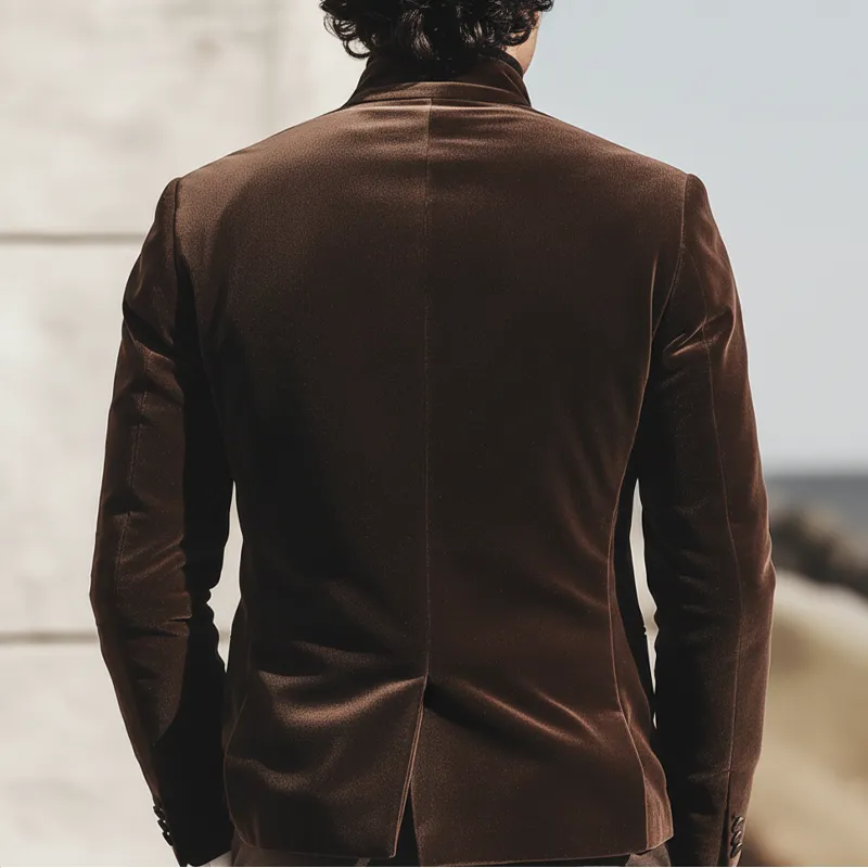 Men's Vintage Chocolate-colored Velvet Stand-collar Jacket MTA2994K1U sold by Manly product image thumbnail 4